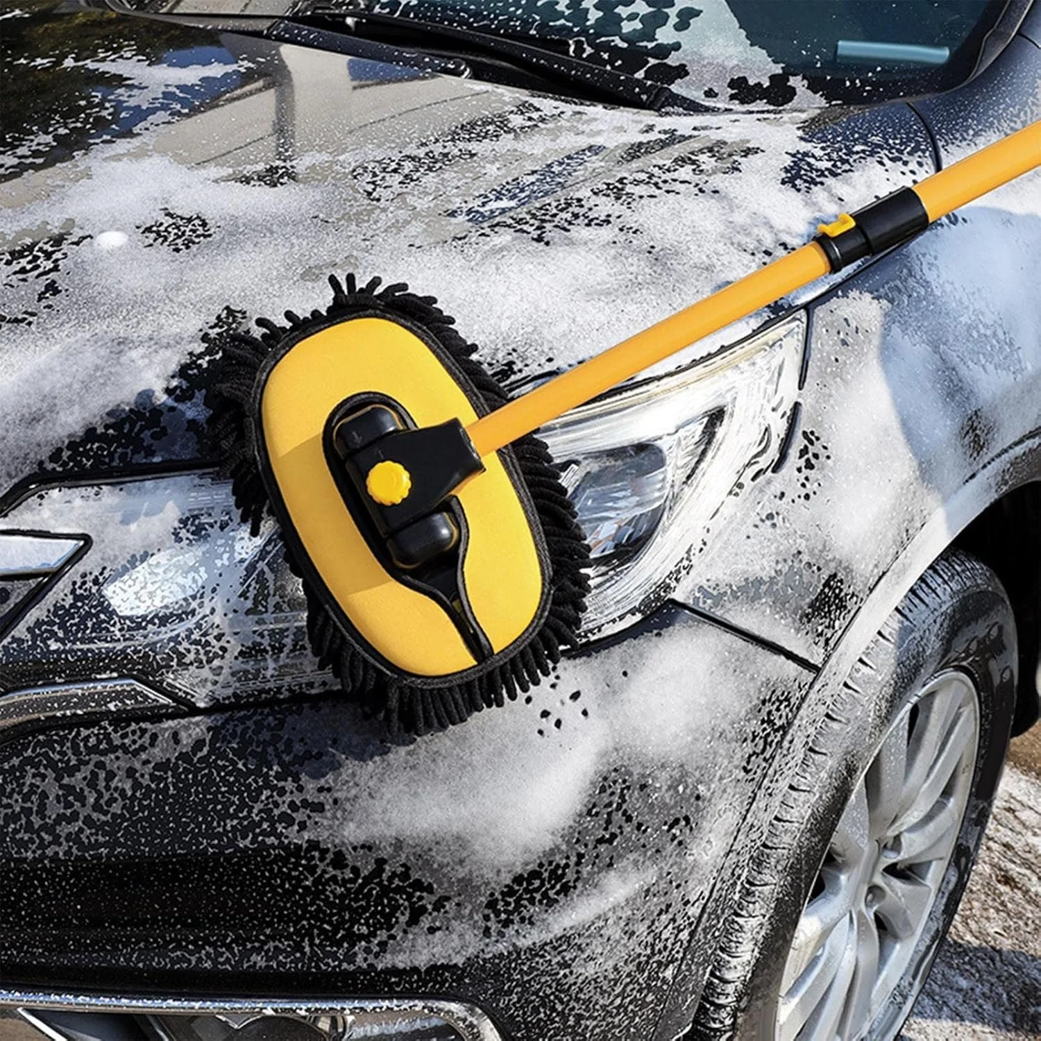 Telescopic Car Wash Mop with Curved Handle