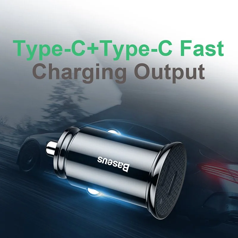 30W Dual USB-C Fast Car Charger with PD 3.0 & FCP for iPhone & Android