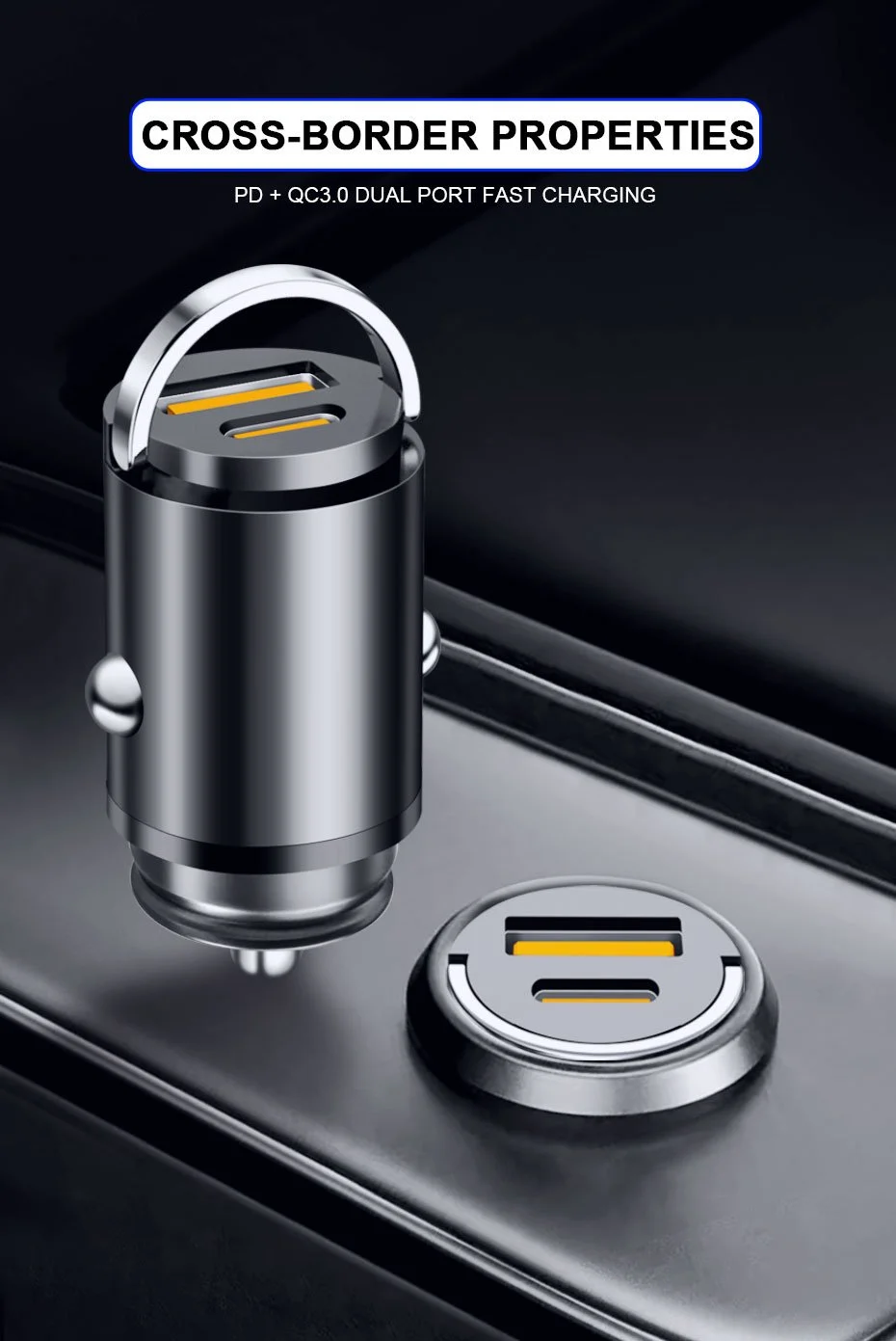 100W Hidden Car USB Charger - Super Charge Dual USB Port Adapter for iPhone, iPad, Android