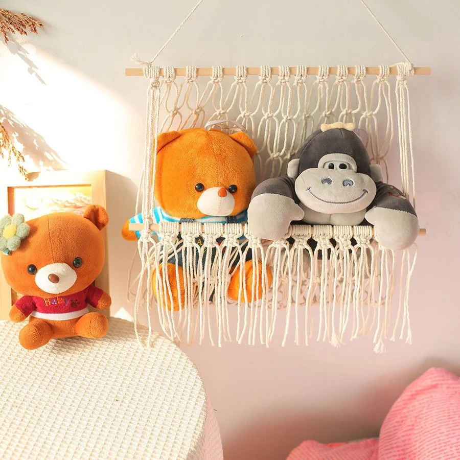 Macrame Hanging Toy & Book Hammock for Nursery & Bedroom Décor