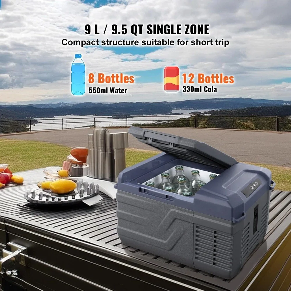 Portable 9L Car Refrigerator Freezer, 12V/24V DC & 100-240V AC, -4℉ to 68℉