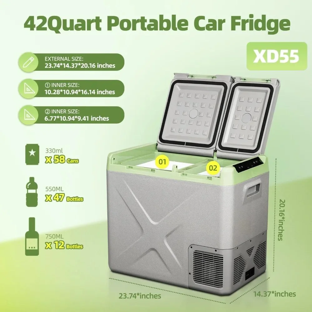 Portable 42 Quart 12V Car Refrigerator & Freezer with Dual Temperature Control