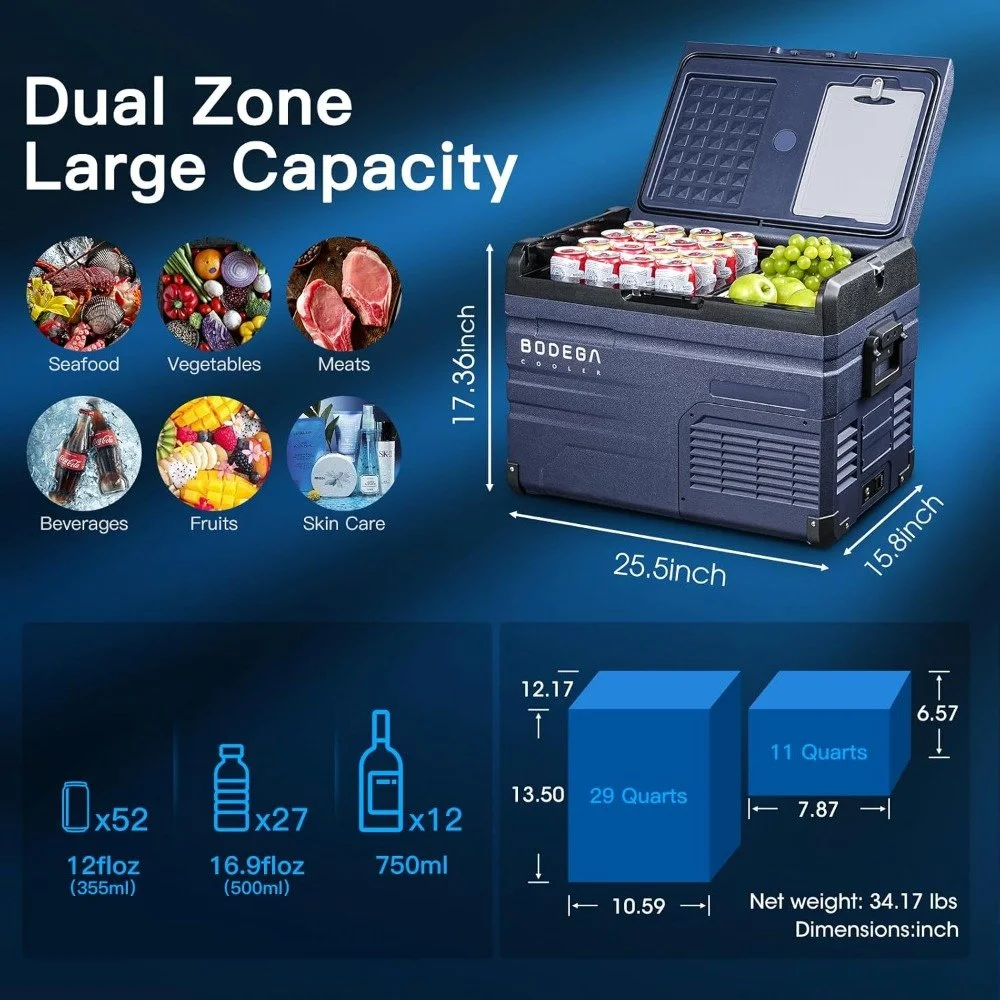 40 Quart Dual Zone 12V Car Refrigerator with APP Control & Freezer Function