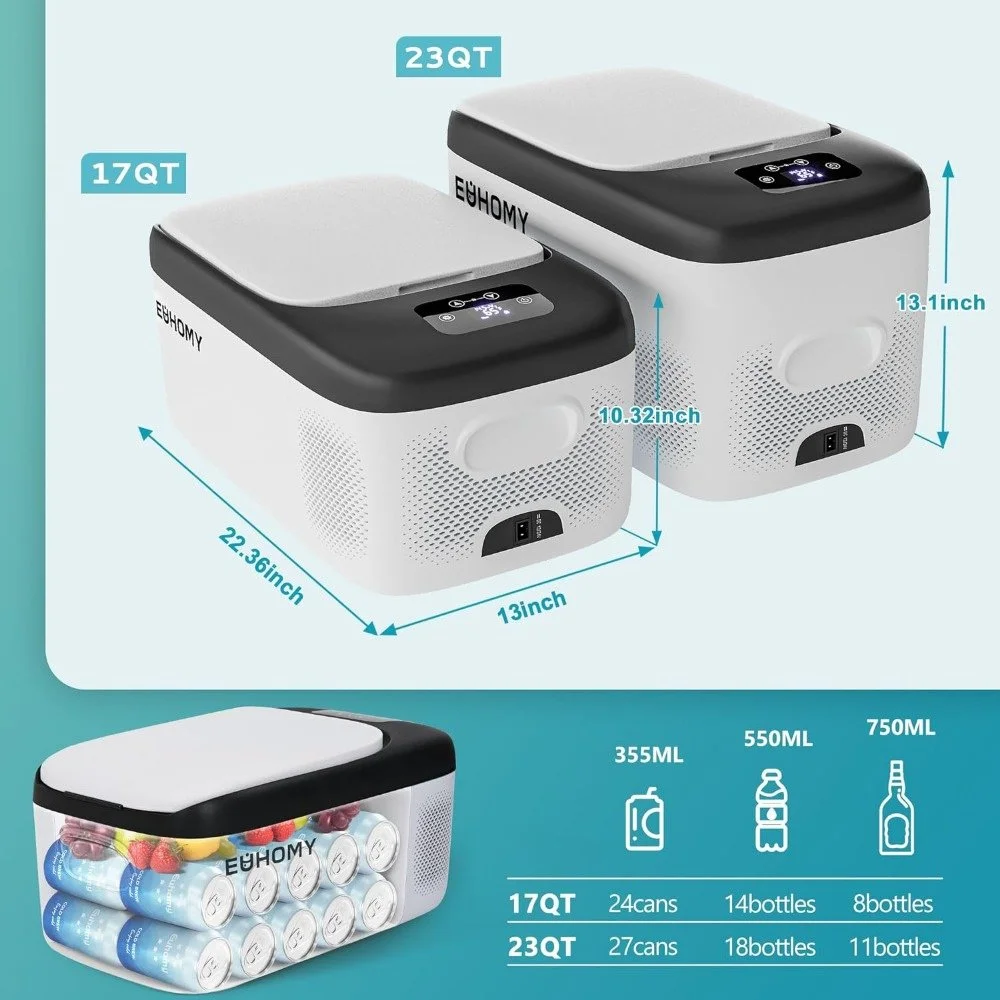 Portable 12V 17QT Compact Freezer with AC/DC Power for Car, RV & Camping