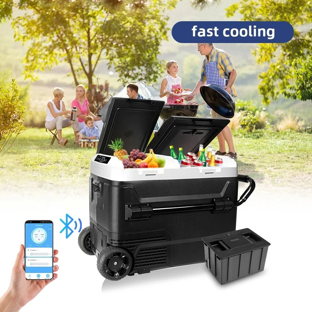 12V Dual-Door Car Refrigerator 42L/50L with Smart App Control & Removable Battery