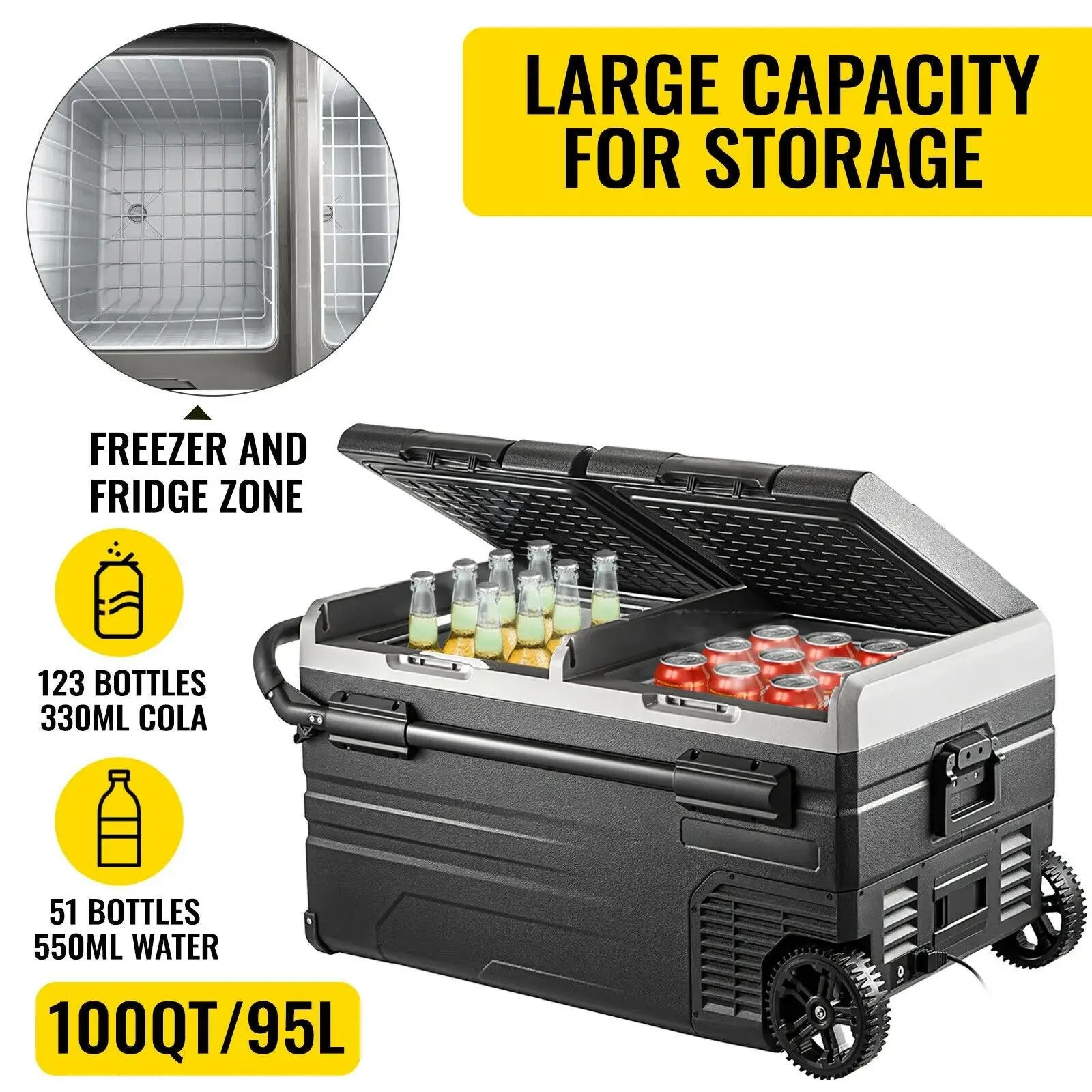75L/95L Portable Dual Zone Car Fridge & Freezer 12V/24V Mini Cooler