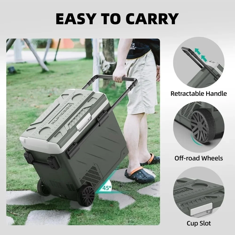 Portable 42 Quart Dual Zone Car Refrigerator with Wheels & Independent Controls