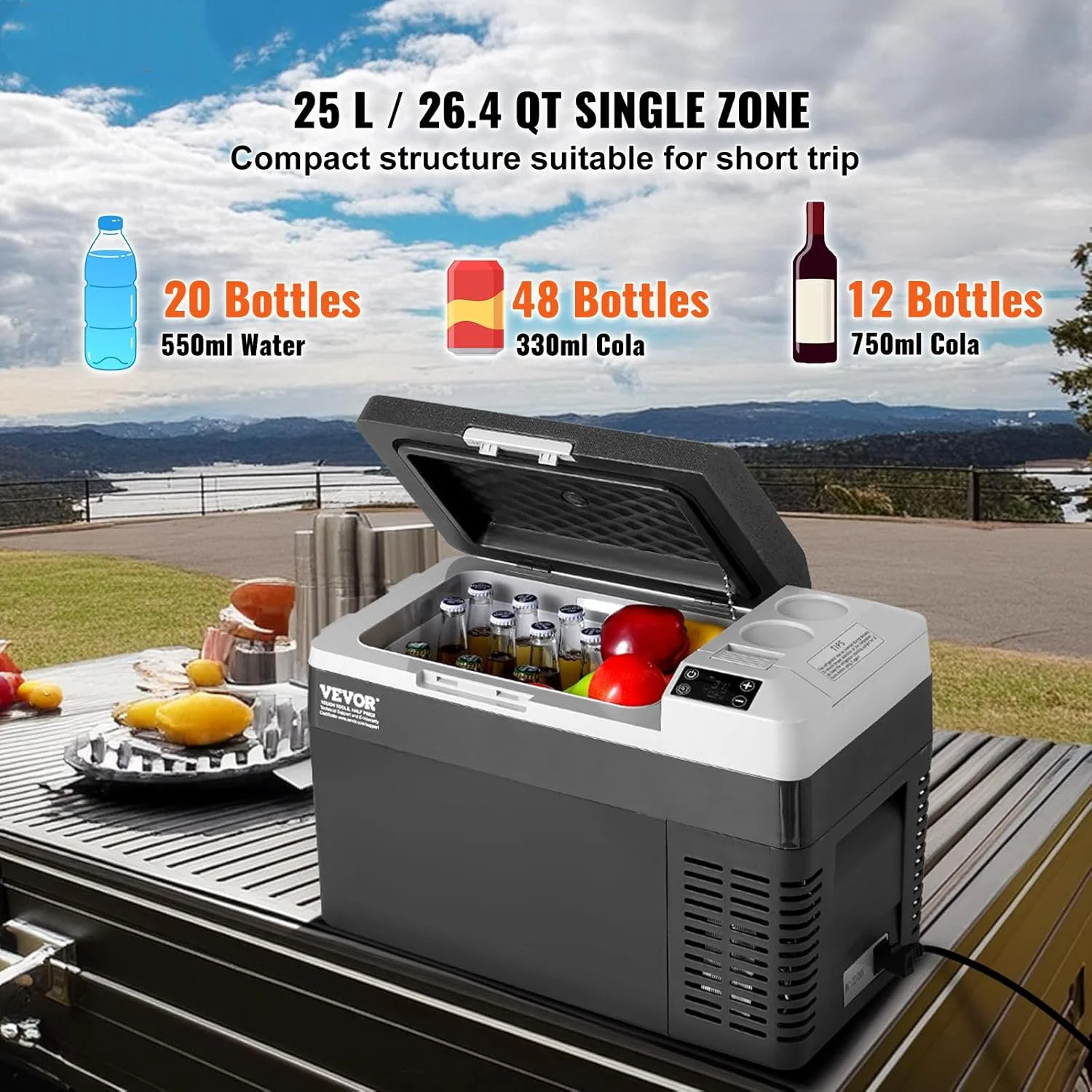 25L Portable Car Refrigerator with Adjustable Freezer & Rapid Cooling -12/24V DC