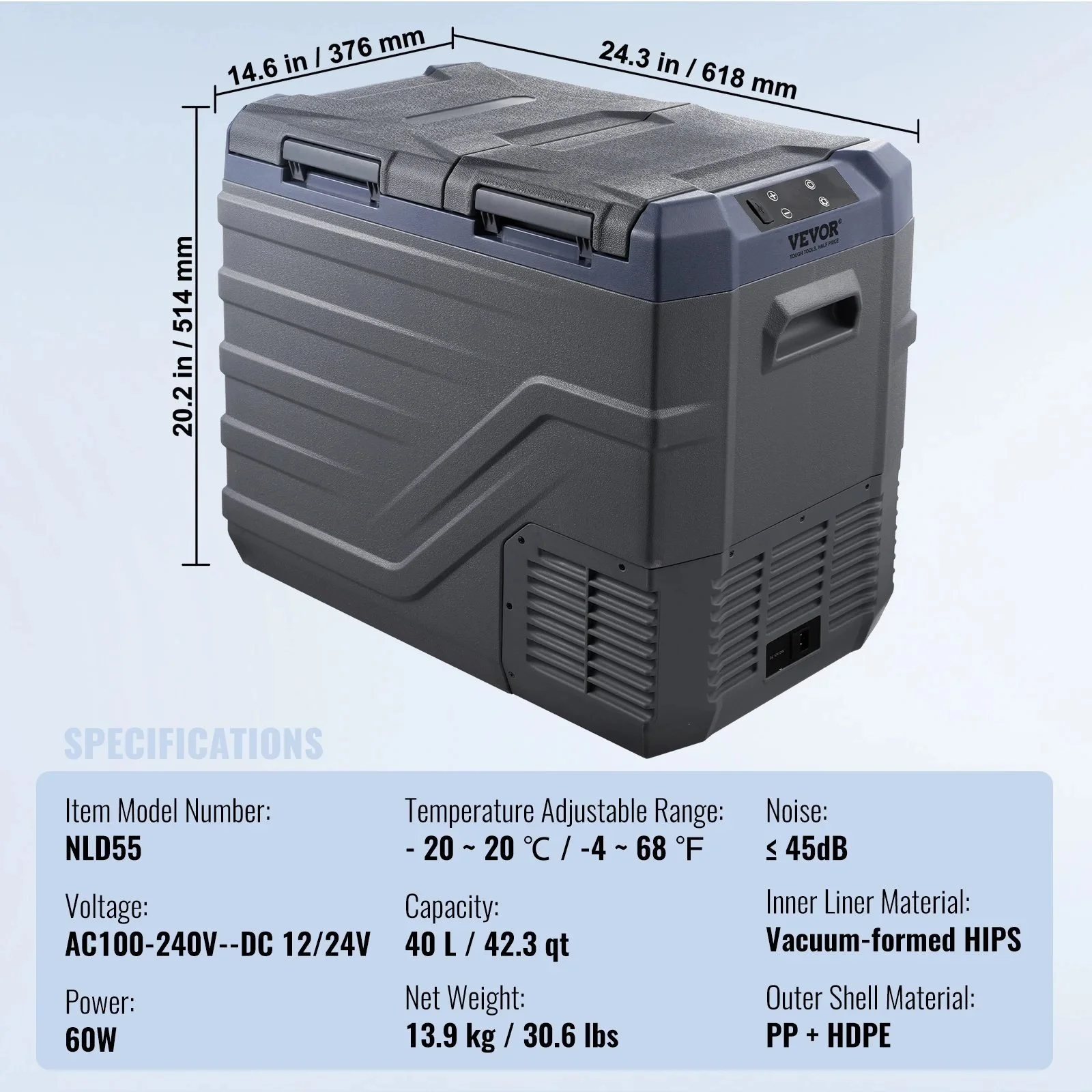 Dual Zone Portable Car Refrigerator Freezer 40L with Compressor Cooling
