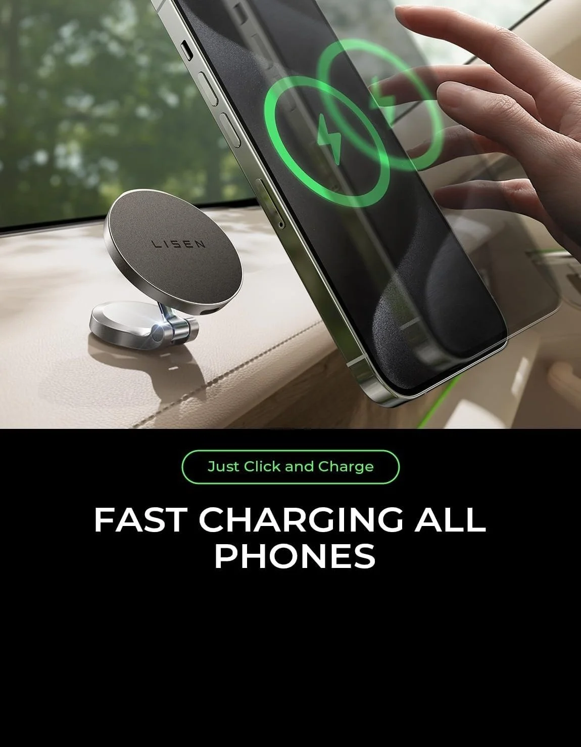 15W Magnetic Wireless Car Charger with 360° Rotation & Foldable Holder for iPhone