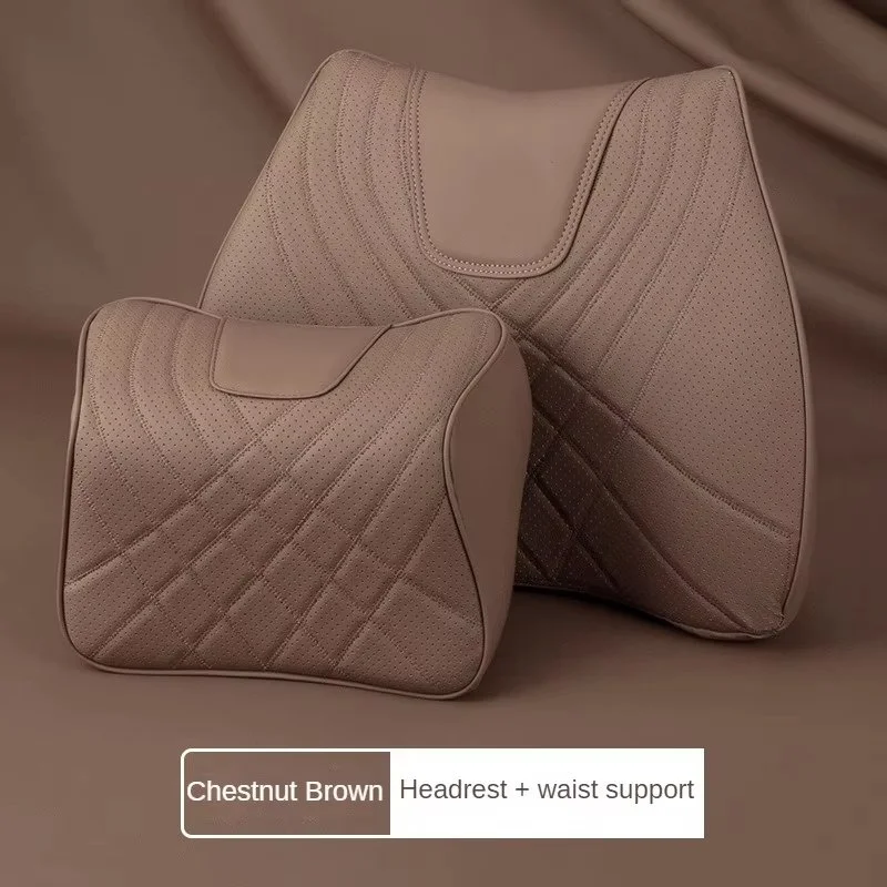 Premium Leather Car Seat Lumbar Support with Memory Foam Neck Pillow