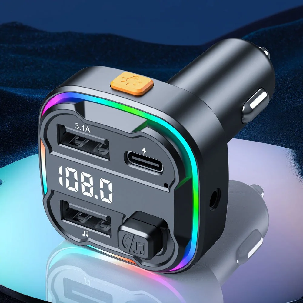 Car Bluetooth 5.3 FM Transmitter with Dual USB Type-C Fast Charger & Handsfree