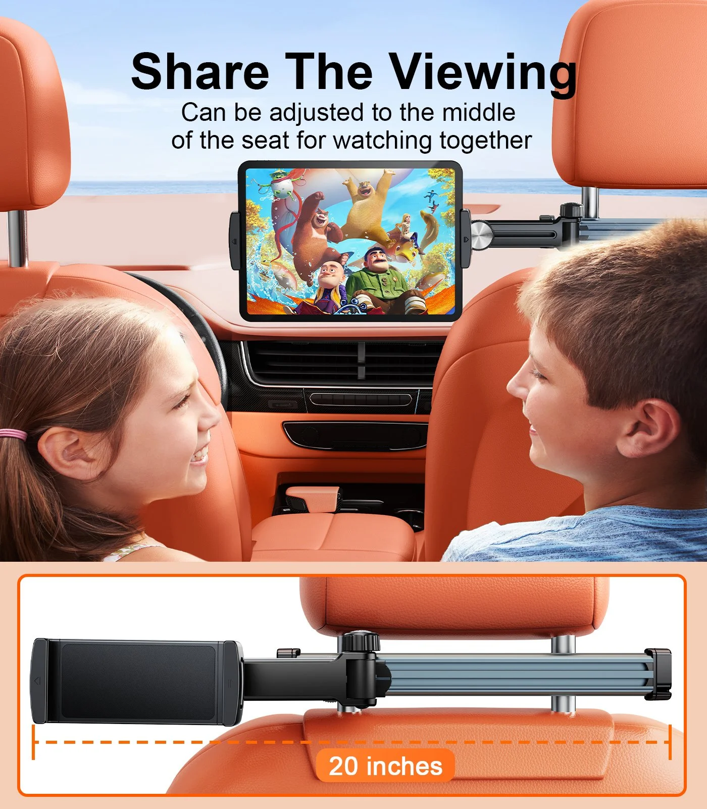 Car Phone & Tablet Holder 360° Rotate Foldable Adjustable Backseat Mount