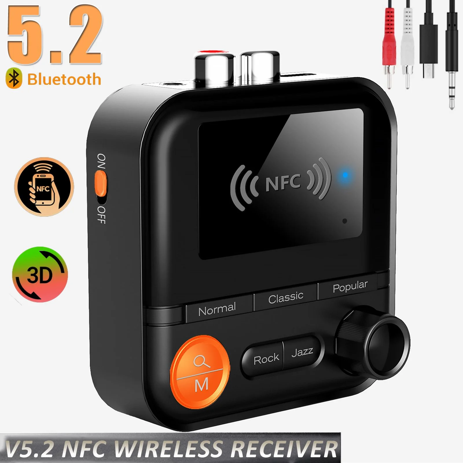 Bluetooth 5.2 Wireless Audio Transmitter & Receiver with LED Display and TF Card
