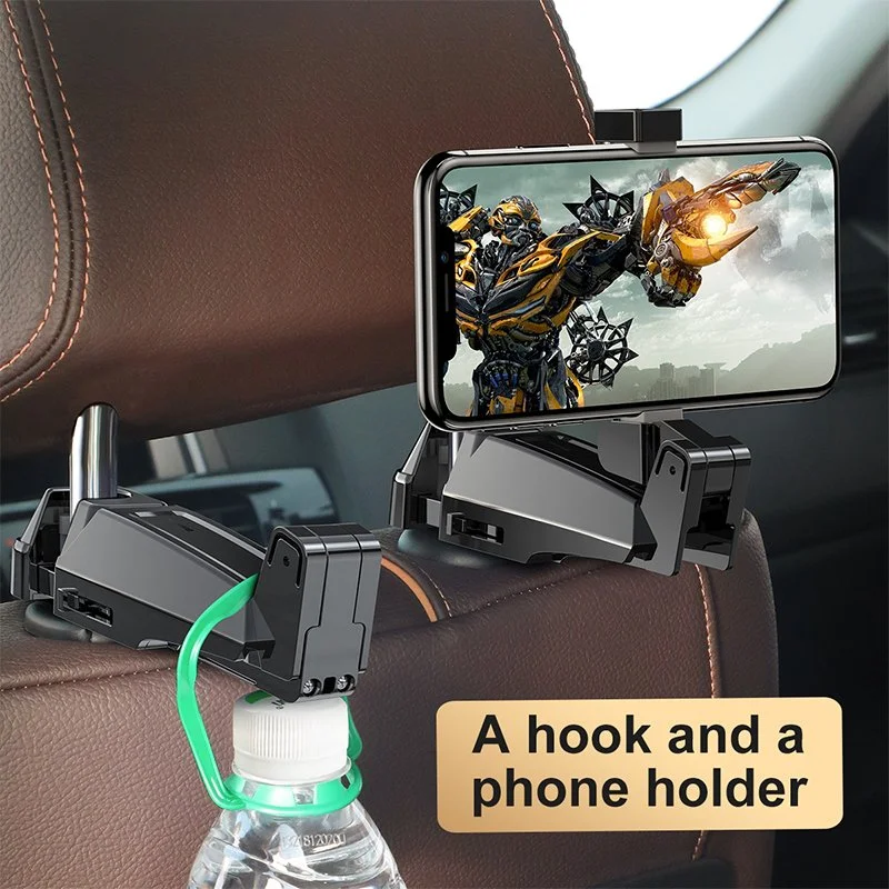 2-in-1 Backseat Phone Holder and Hook for Car