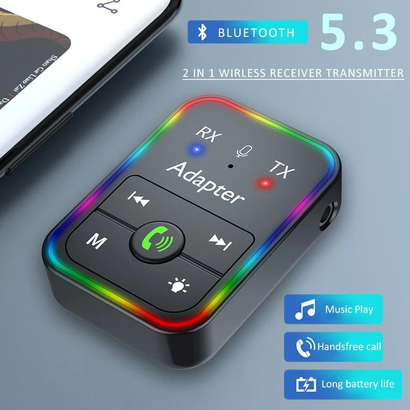 2-in-1 Bluetooth 5.3 Transmitter & Receiver Adapter with 3.5mm AUX for Handsfree Audio