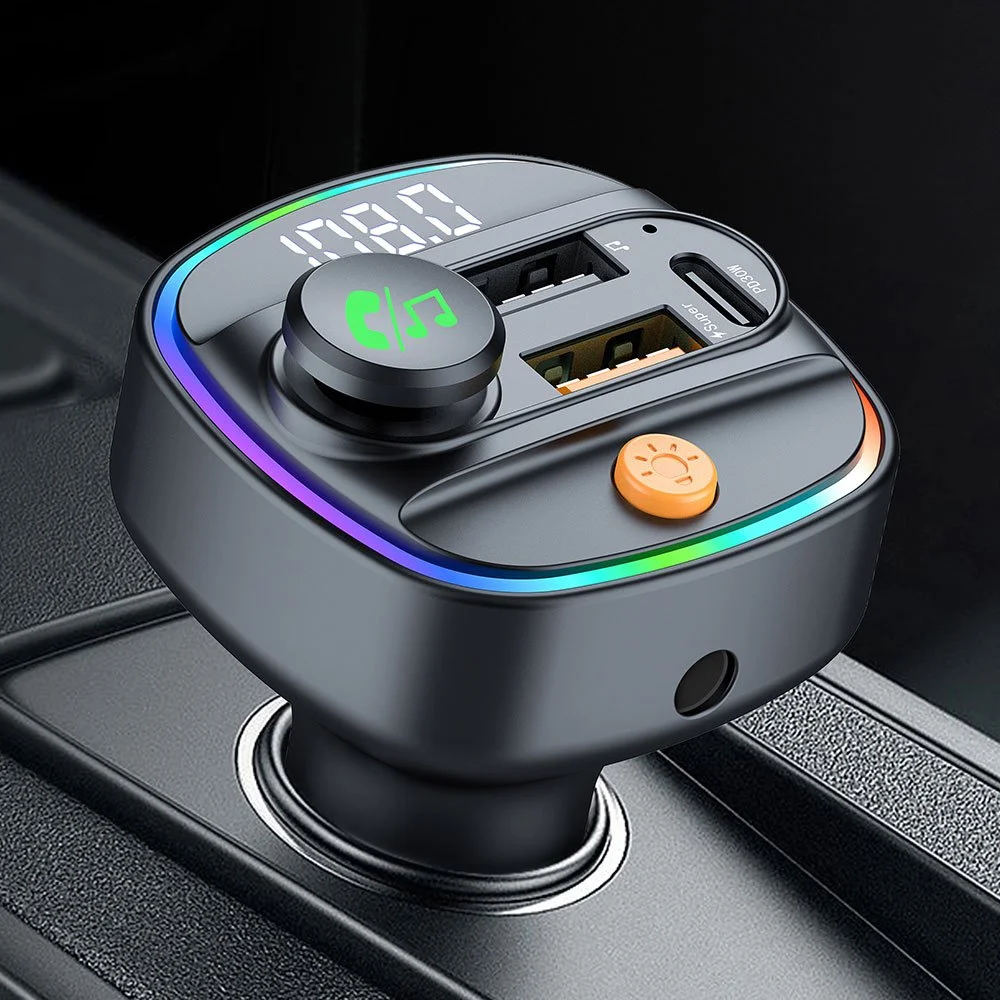 Bluetooth 5.3 FM Transmitter with Hands-Free Calling & Fast Charging Car Adapter