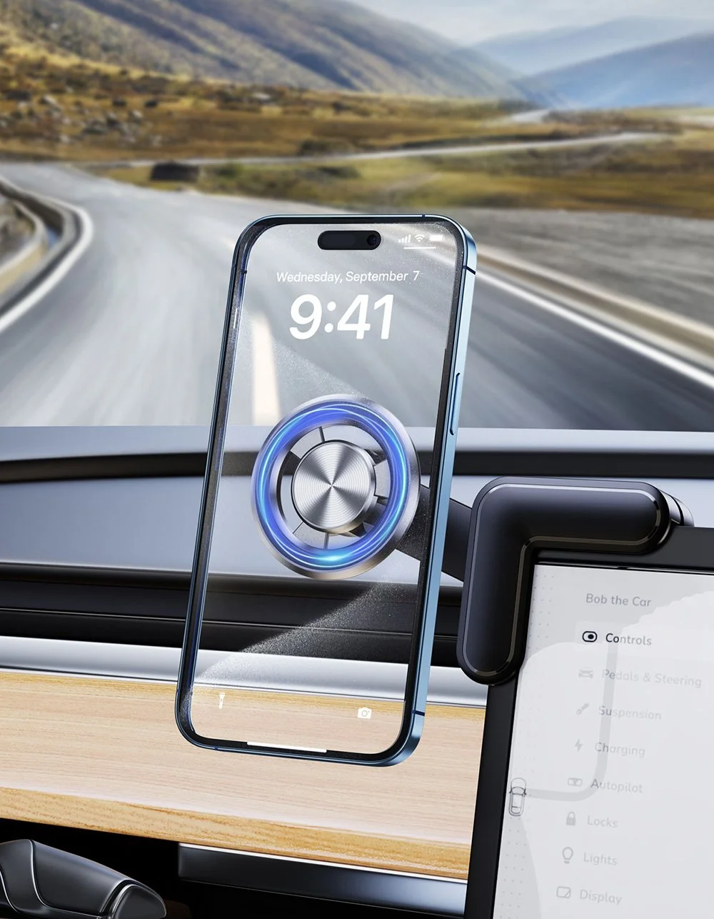 Magnetic Rotating Phone Holder for Tesla Dashboard – 360° Adjustable Mount