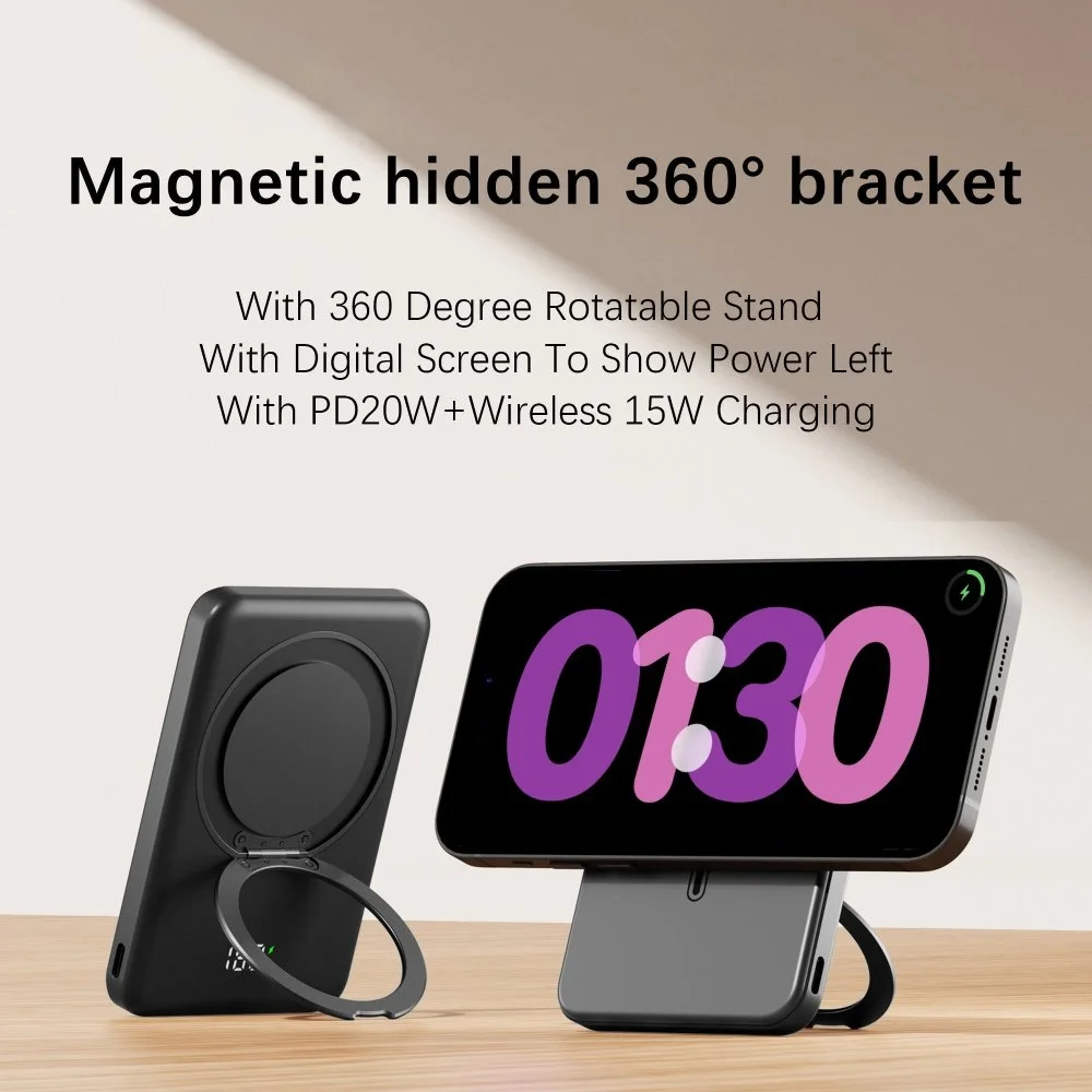 10,000mAh Slim Magnetic Wireless Power Bank with 20W Fast Charging Stand