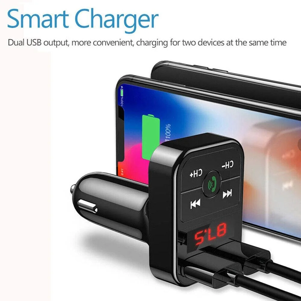 Dual USB Bluetooth FM Transmitter Car Charger with Handsfree & MP3 Player