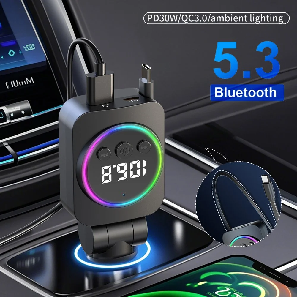 Bluetooth 5.3 FM Transmitter with LED Display & AUX MP3 Audio Adapter