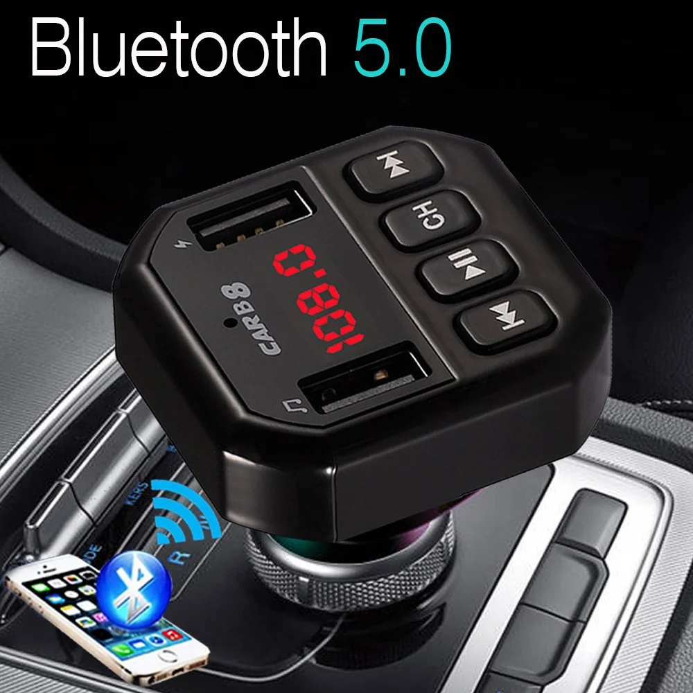 Bluetooth 5.0 Car MP3 Player FM Transmitter with Dual USB Charger & Handsfree