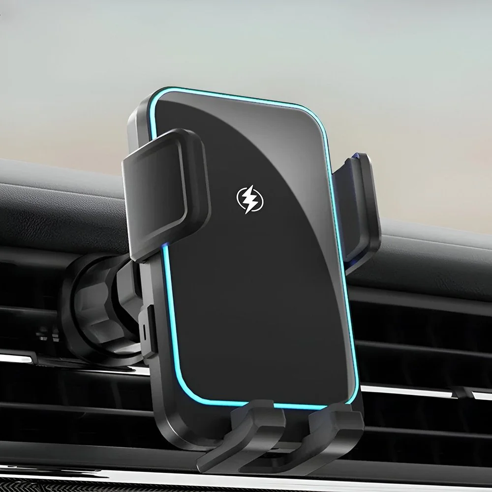 Wireless Car Phone Mount with Auto-Clamp & LED Charging – Universal Fit