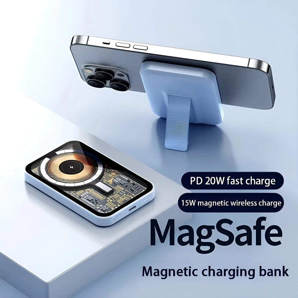 10000mAh Transparent Magnetic Wireless Charging Foldable Power Bank Stand
