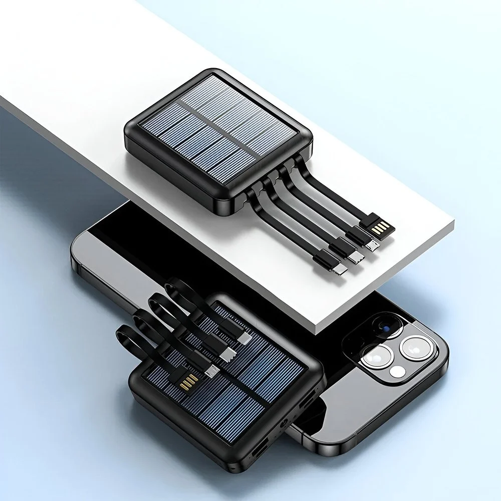 20000mAh Solar Power Bank with Fast Charging & Built-In Cables