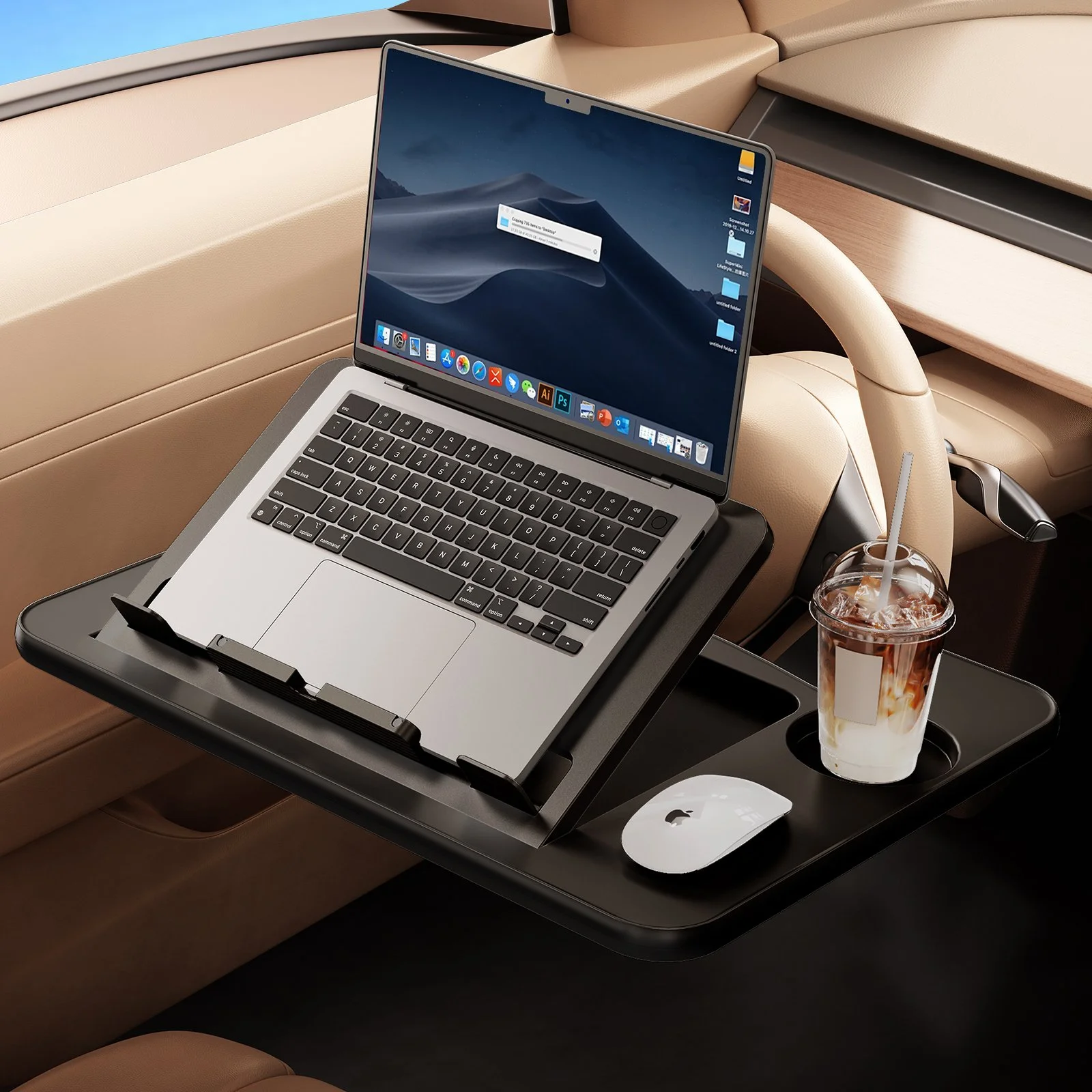 Foldable Adjustable Steering Wheel Laptop Desk Tray for Car Work