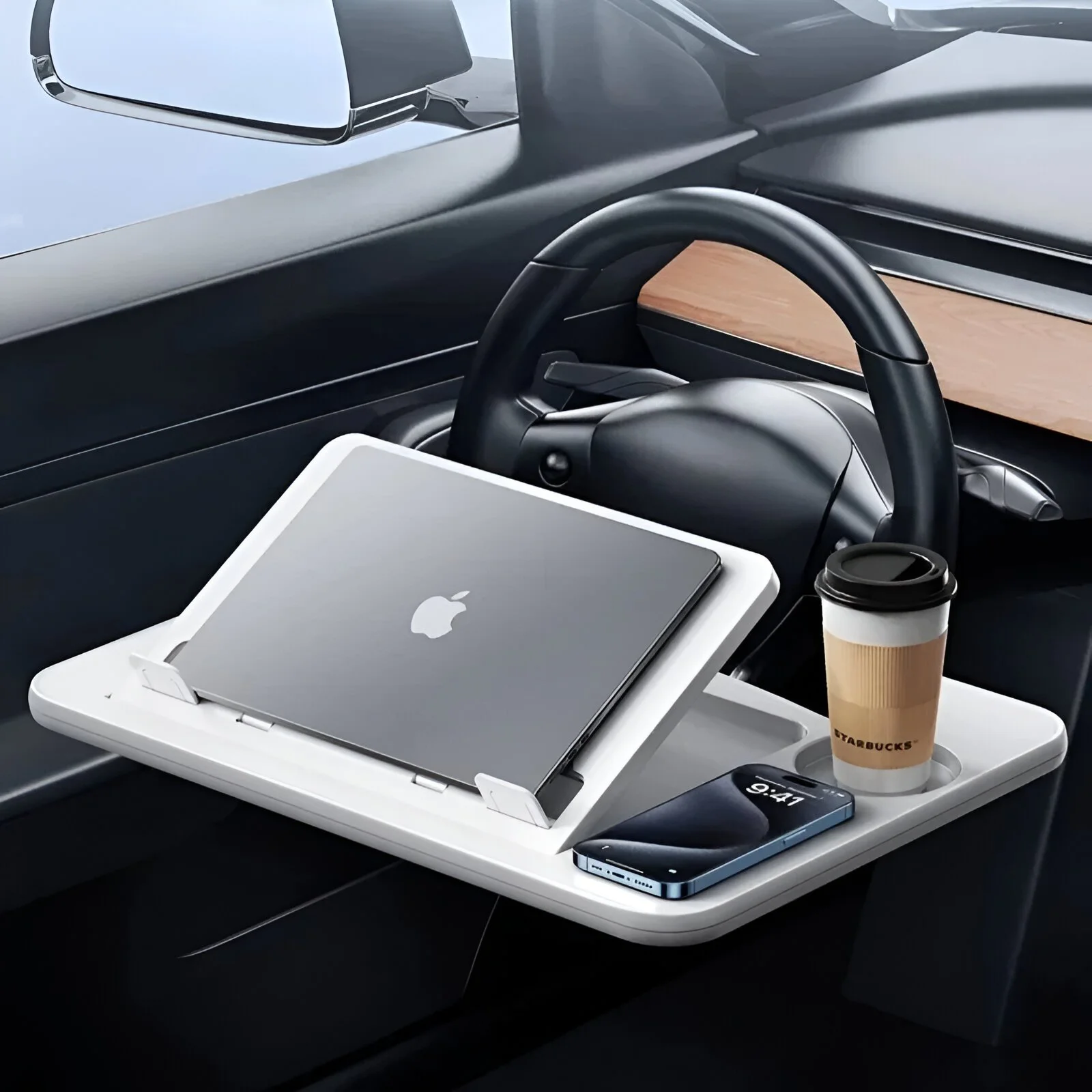 Adjustable Foldable Car Steering Wheel Laptop Desk Tray for Work & Meals