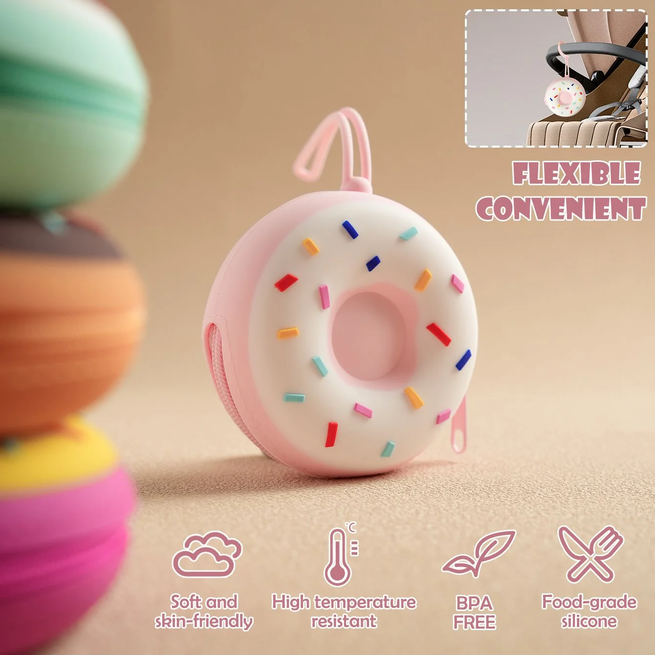 Silicone Donut Pacifier Holder – Portable Zipper Nipple Case for Babies