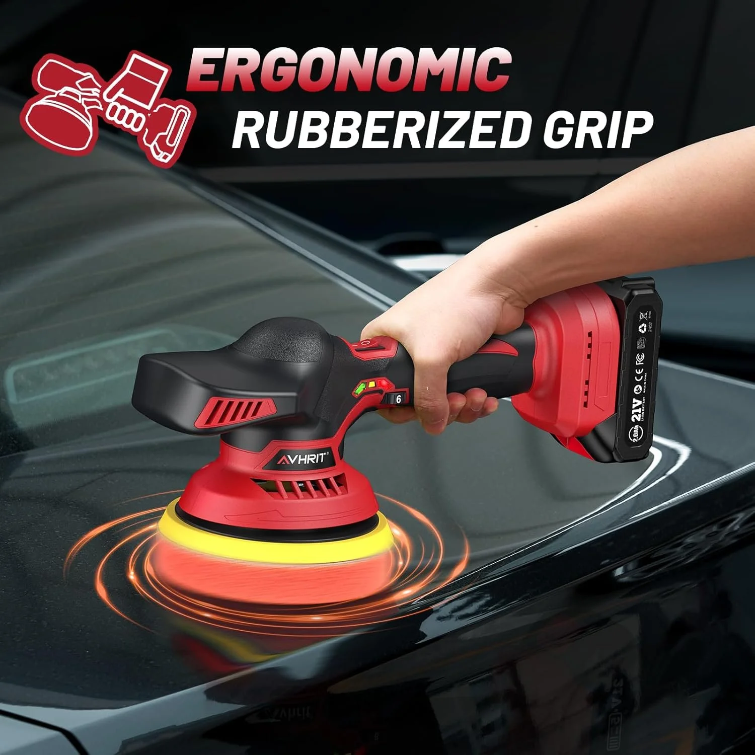21V Cordless 6-Inch Car Polisher Kit with Dual Batteries & 16 Attachments