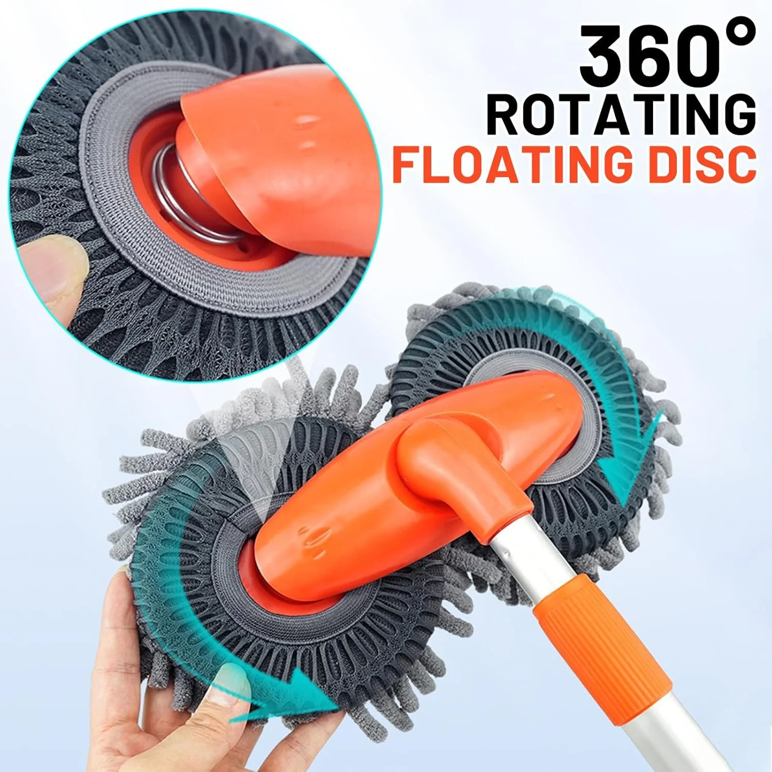 Telescopic Car Wash Mop with Double Brush Head & 360° Rotation