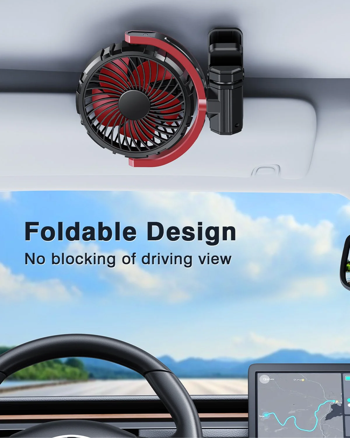 Portable USB Car Fan – Rechargeable, Rotatable & Clamp-On Cooling Solution