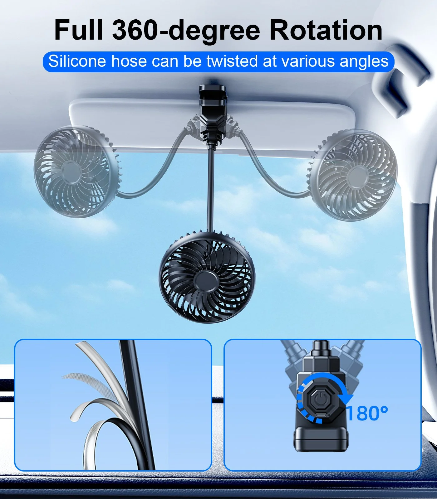 Portable Car Seat Clip Fan – USB Rechargeable, Bendable, 3-Speed Cooling Fan