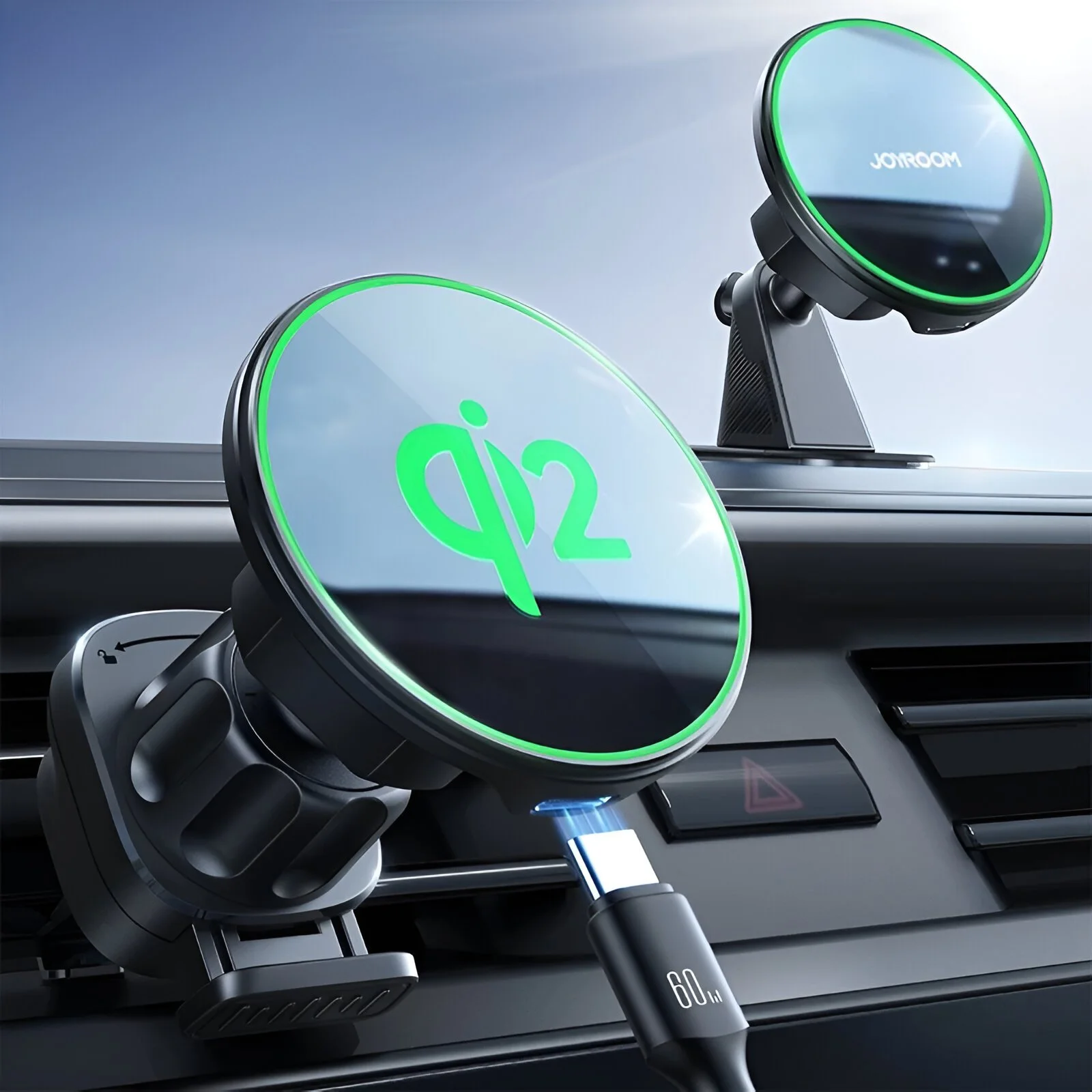 15W Magnetic Wireless Car Charger Mount for iPhone 16–12