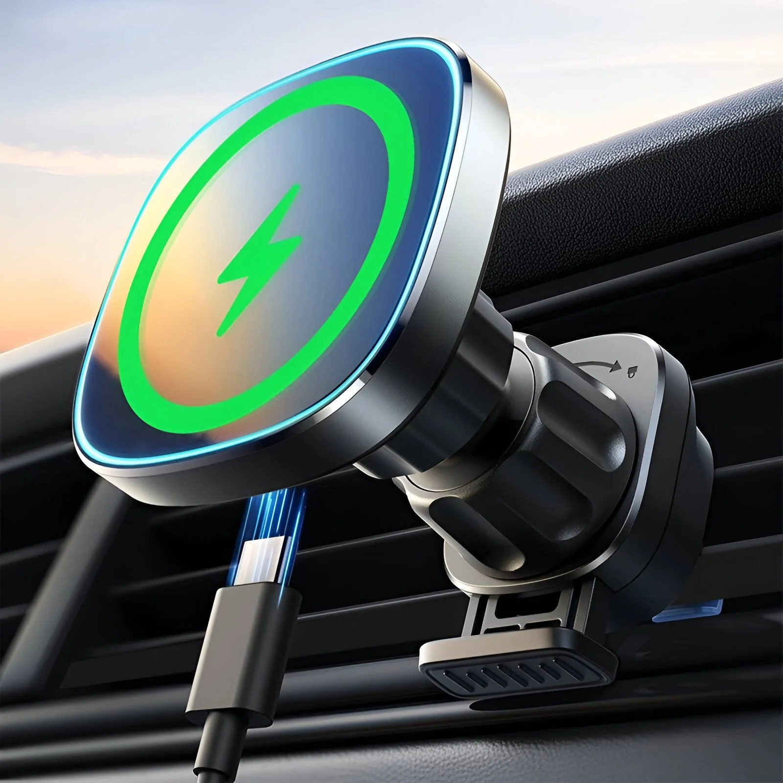 Magnetic Car Phone Holder with 15W Wireless Fast Charging for iPhone