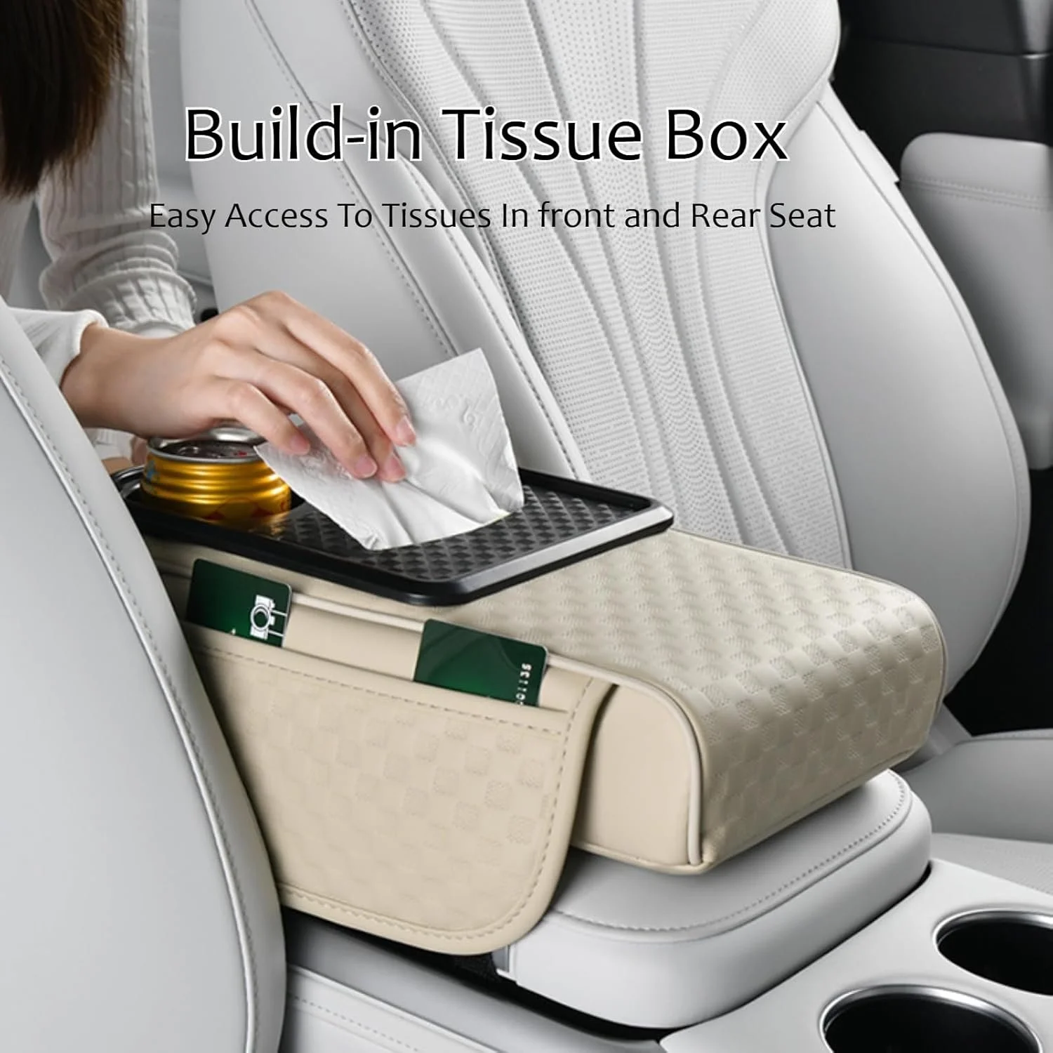 Multifunctional Car Armrest Storage Box with Cushion and Cup Holder