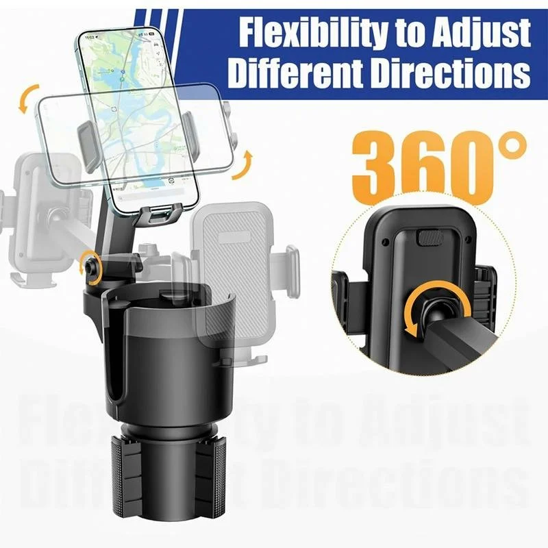 Adjustable Rotating Car Cup Holder Phone Mount for Drinks and Mobile Devices