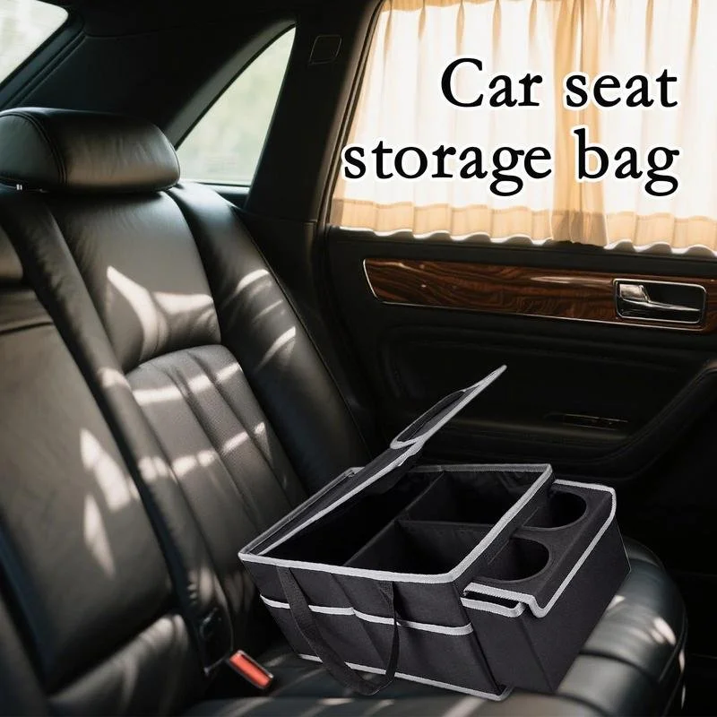 Foldable Car Seat Organizer with Cup Holder and Multi-Compartment Storage