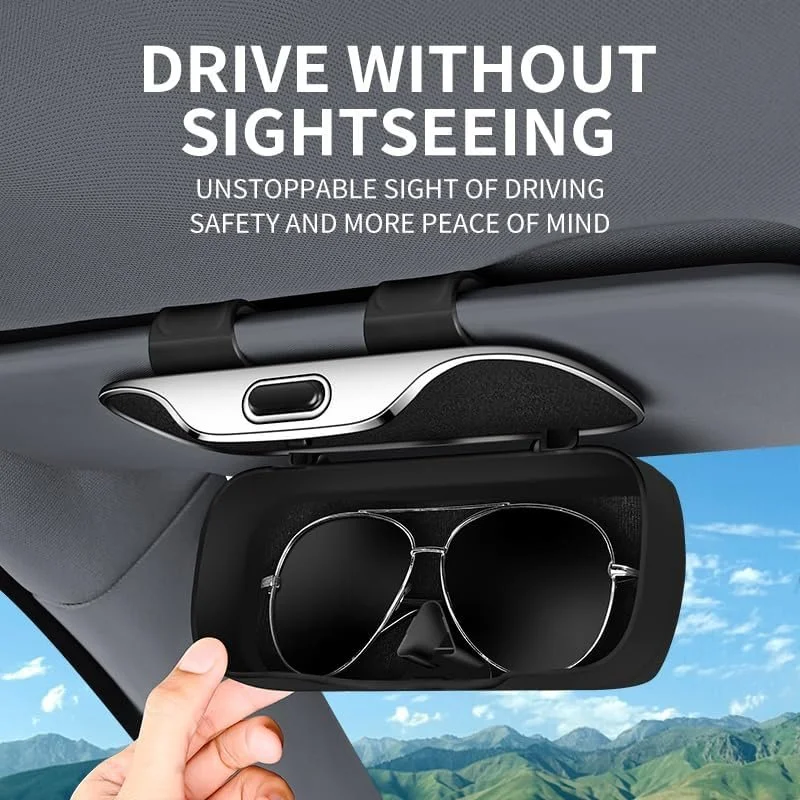 Hard Shell Car Visor Glasses Case with Secure Lock and Sunglass Organizer