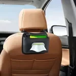 Car Headrest and Dashboard Tissue Holder with Sticky Back and Storage Pocket