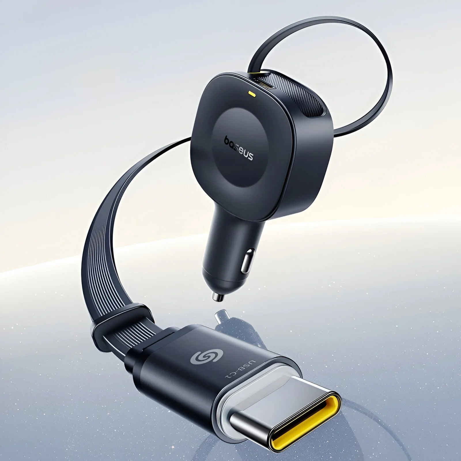 30W Fast Car Charger with Retractable USB-C Cable & Dual Type-C Ports