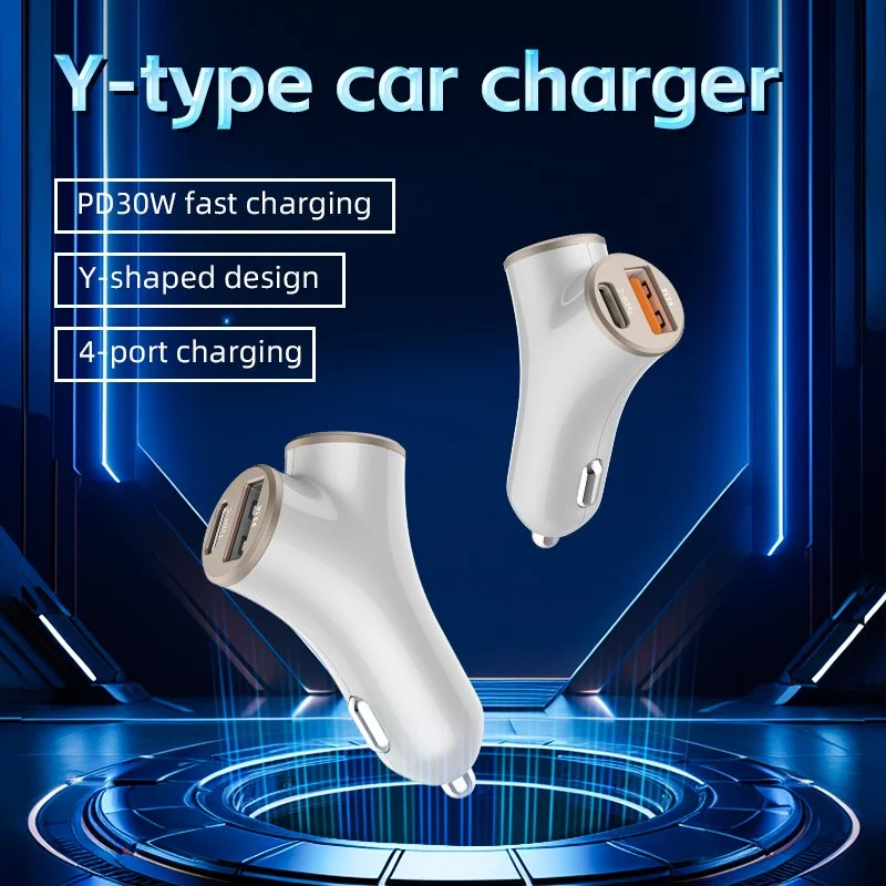 4-Port 30W Fast Car Charger with USB & Type-C Quick Charge