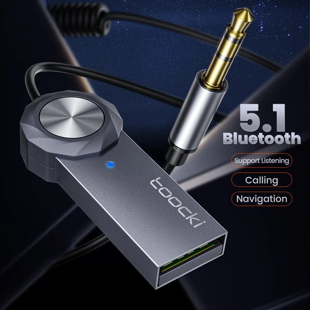 Bluetooth 5.1 USB to 3.5mm Aux Adapter with Mic for Wireless Car Audio