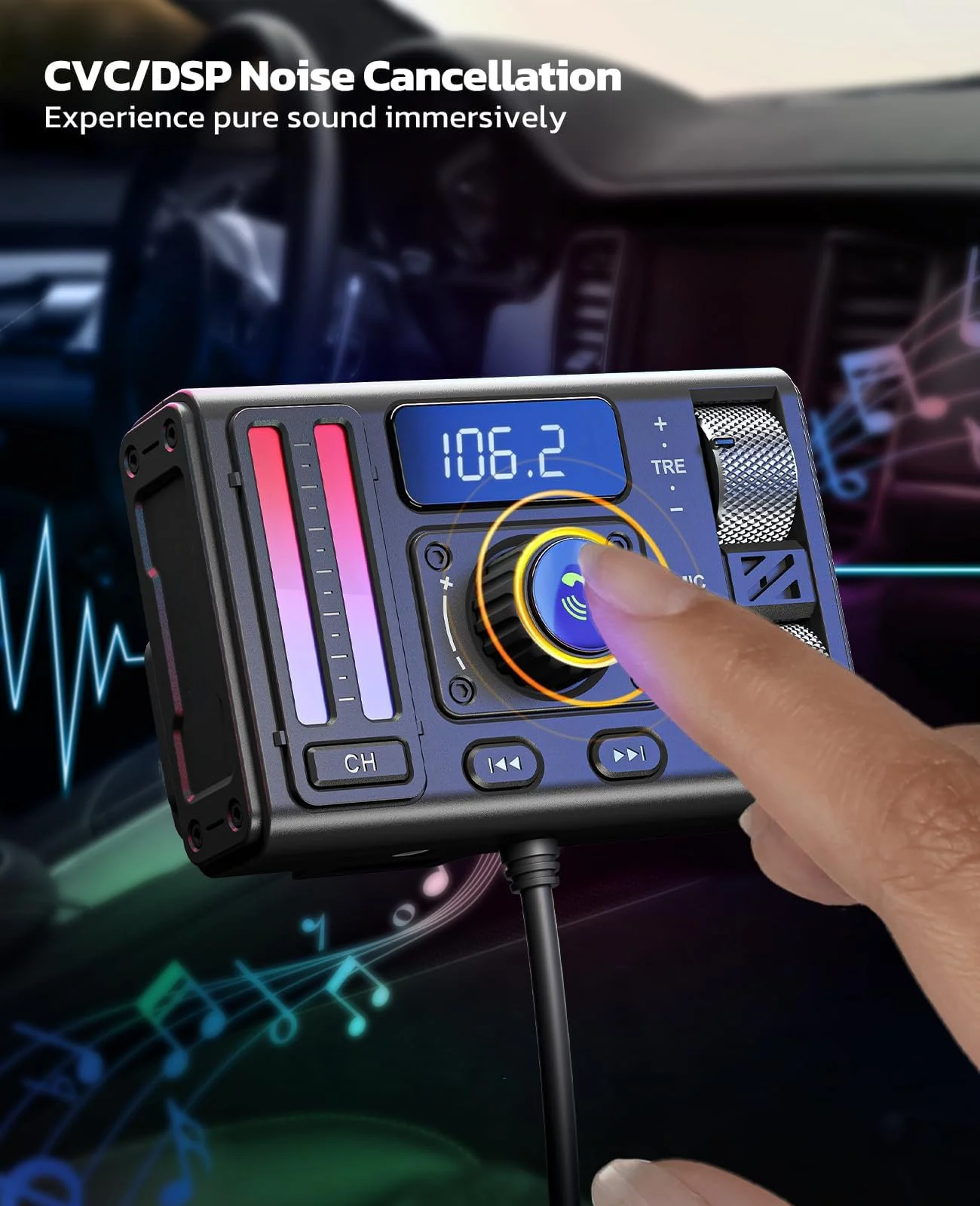 Bluetooth 5.3 FM Transmitter with Treble Bass Boost & 20W Fast Charging