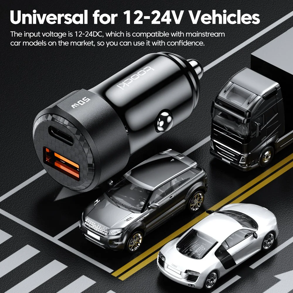50W Dual Port USB-C Car Charger