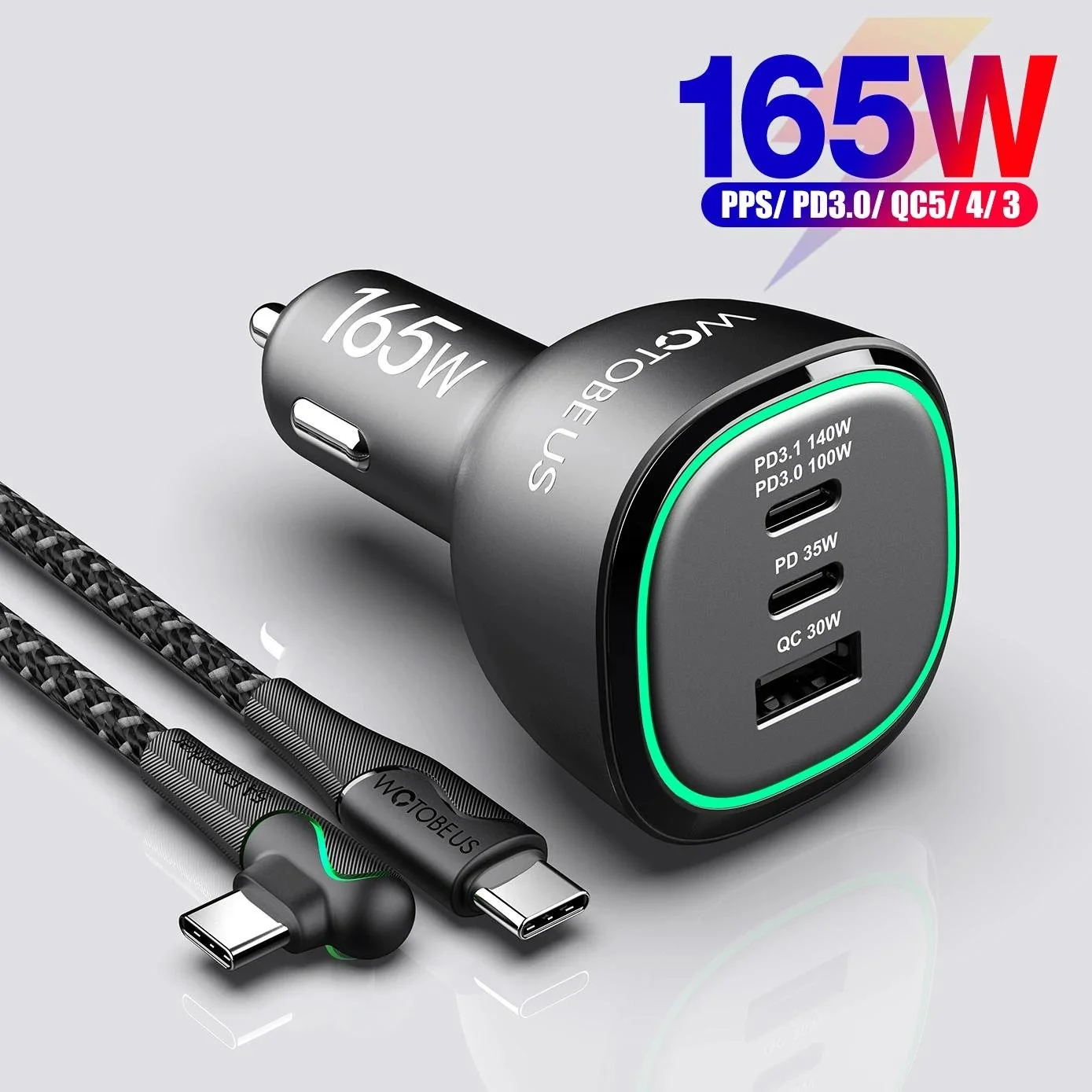 165W 3-Port Super Fast Car Charger with PD3.1 140W & QC5.0