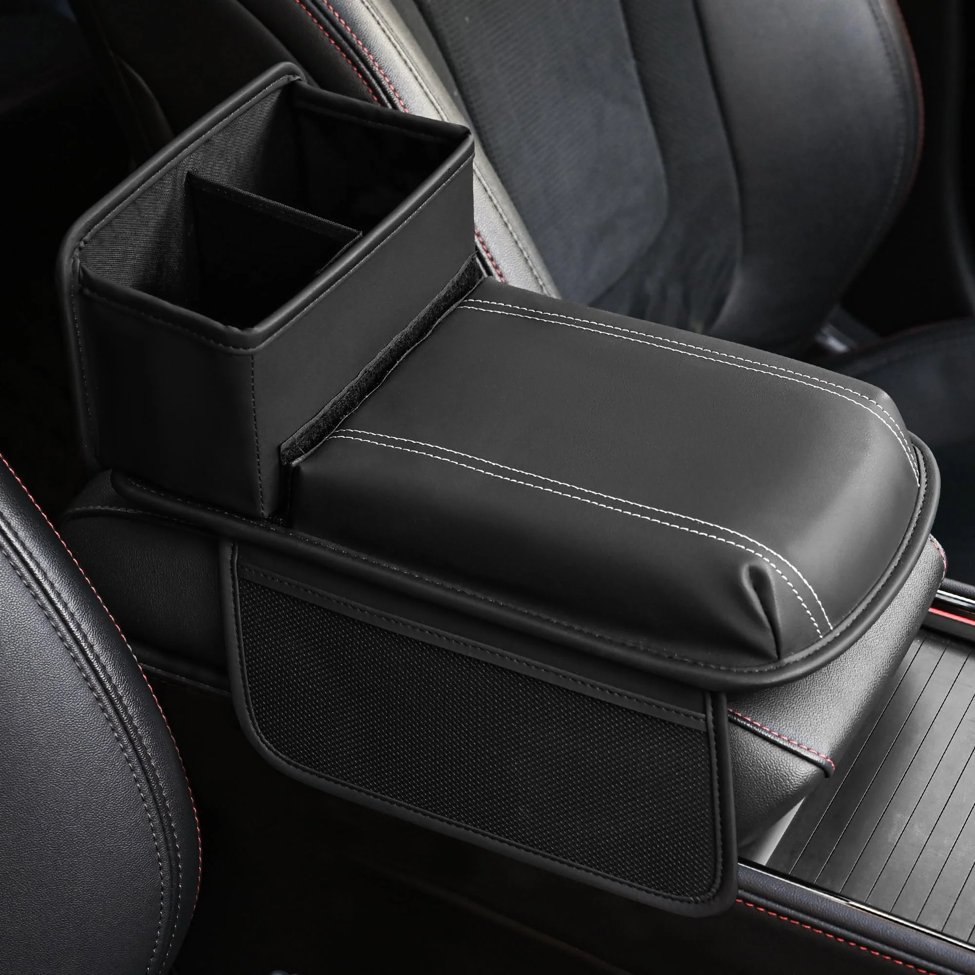 Universal Car Armrest Pad with Cup Holder & Storage